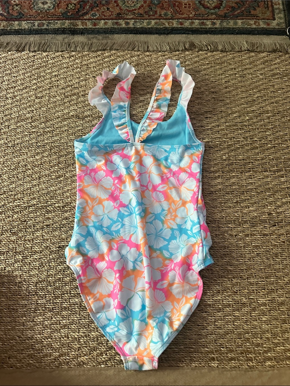 wonder nation Floral Ruffle-Shoulder One-Piece Swimsuit - Blue, Pink, Orange - Picture 6 of 8